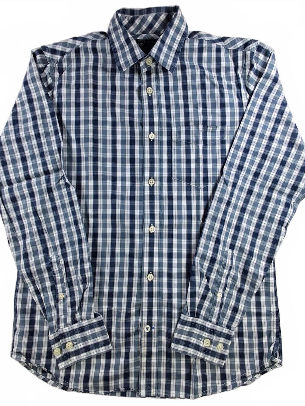 Gap Mens Small Tall Button Down Shirt Blue Plaid Wrinkle Resistant Long Sleeve